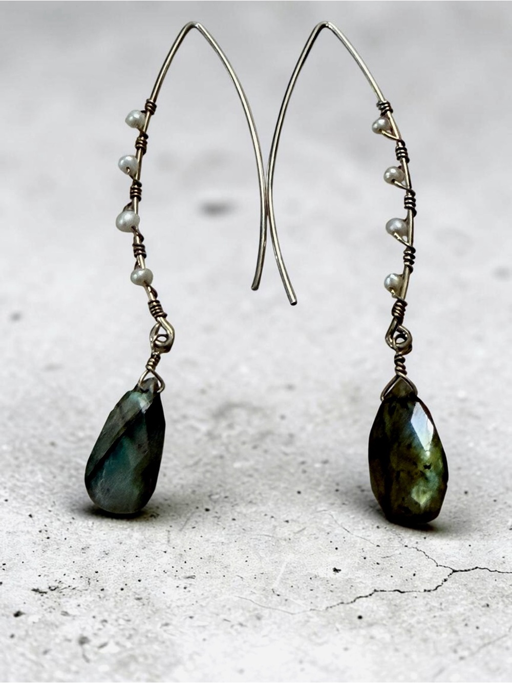 Labradorite Threader Earrings